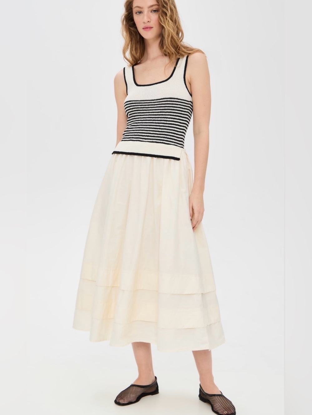 Moon River Striped Knit Top Midi Dress black and cream - Picture 3 of 16